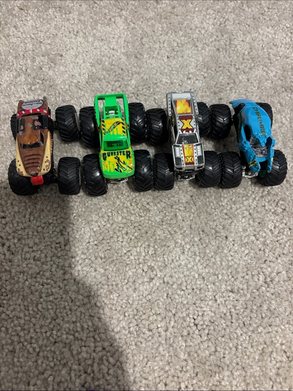 Kids Monster Truck Toy Set - Green, Blue, Silver, Brown